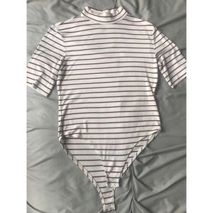 Forever 21 White Bodysuit with Maroon Stripes